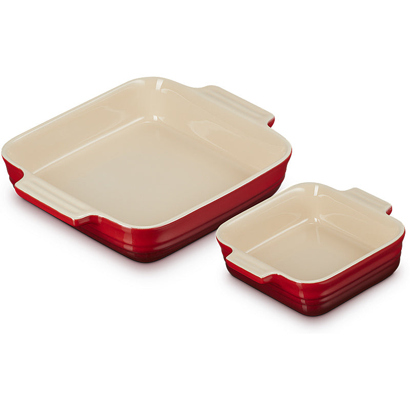 Le Creuset Auflaufform Klassik quadratisch 2er-Set 14/23 cm Kirschrot