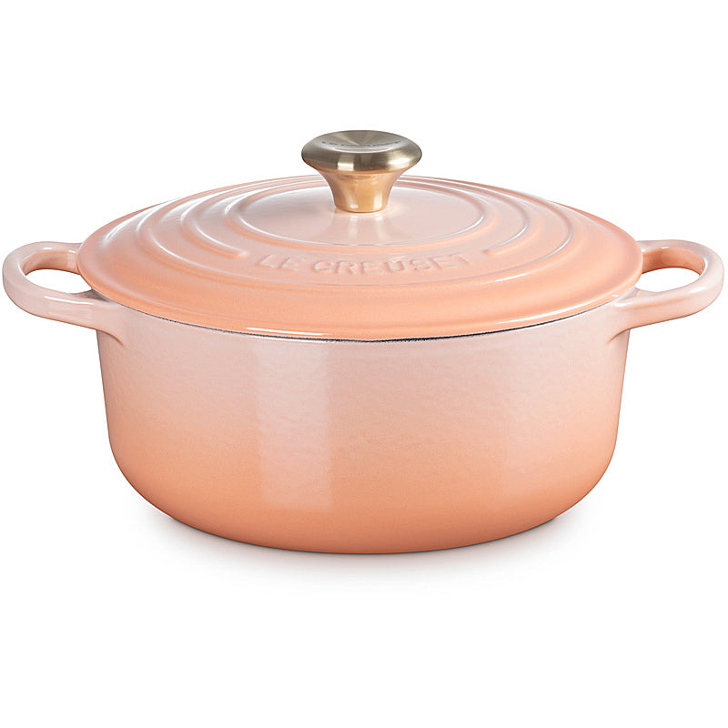 Le Creuset Bräter Signature rund 20 cm mit Goldknopf Peche