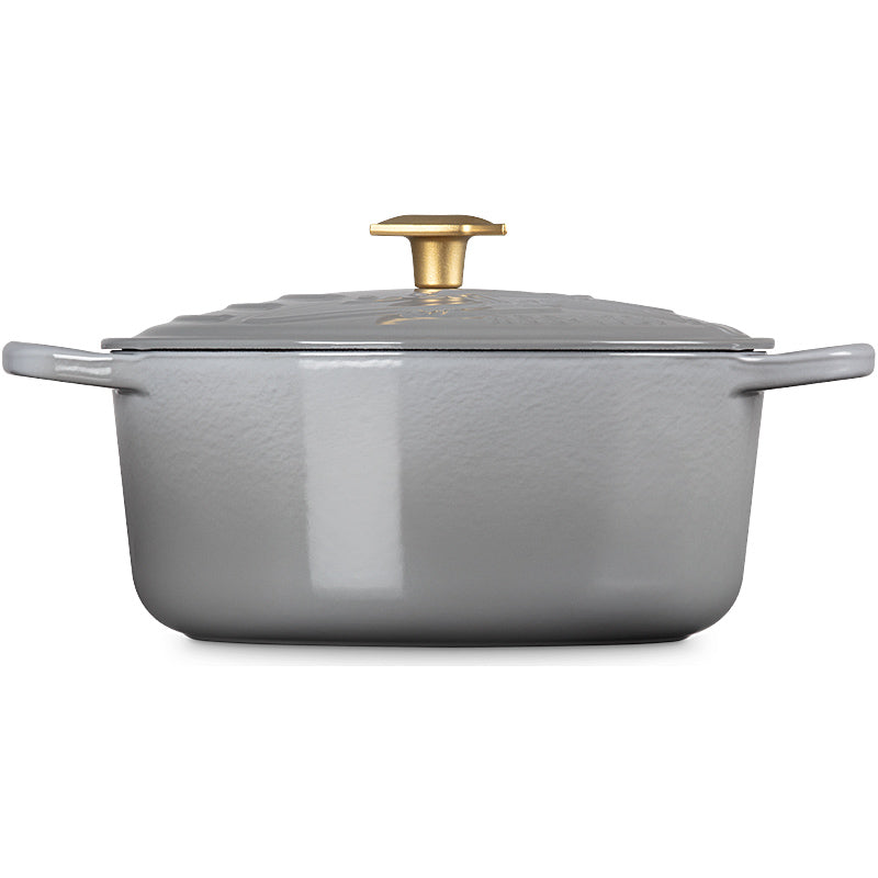 Le Creuset Enterprise Bräter mit Sternenflotte-Delta Deckelknopf  26cm Perlgrau aus Gusseisen