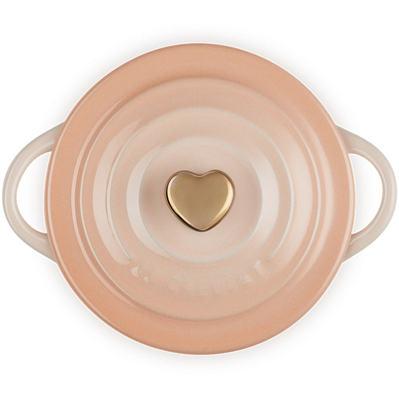 Le Creuset Mini Cocotte 10 cm with gold-colored heart knob Pêche