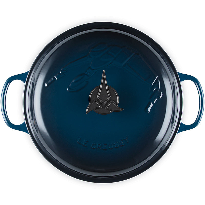 Le Creuset Klingonen Gourmet-Profitopf mit klingonischem Trefoil Deckelknopf 30cm Nuit aus Gusseisen