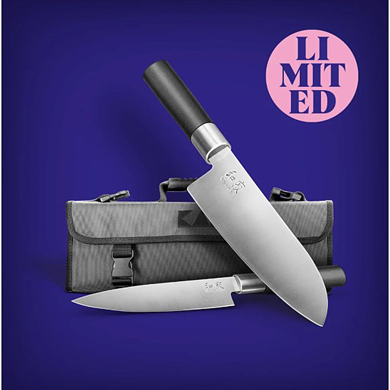Kai Wasabi Black Set Santoku & Allzweckmesser & Messertasche