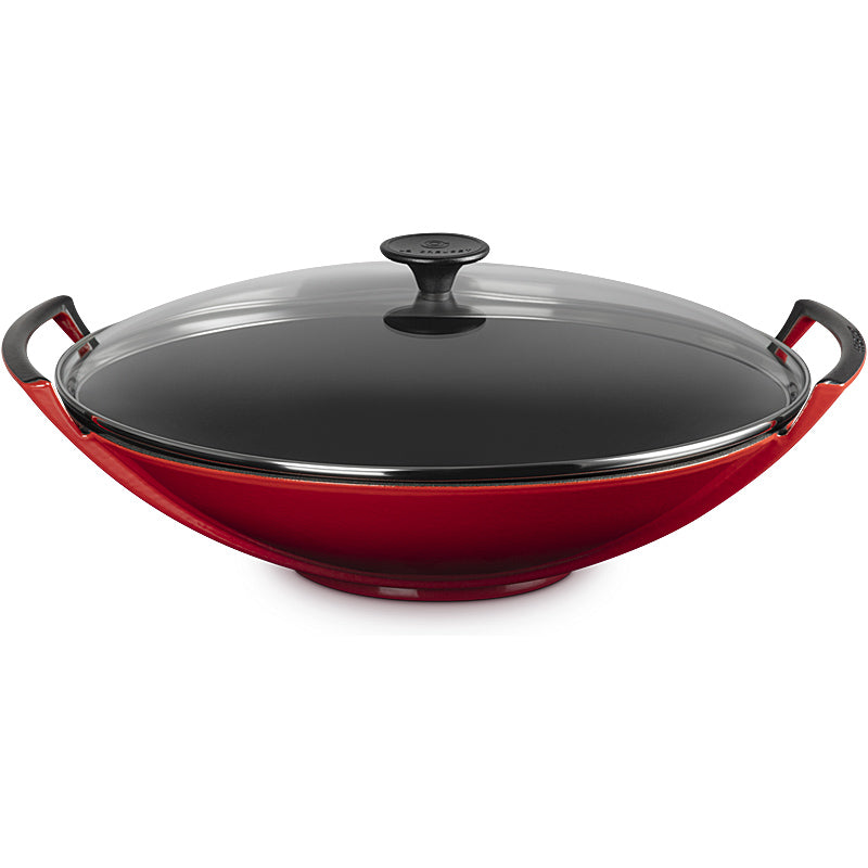 Le Creuset Wok mit Glasdeckel 36 cm Kirschrot