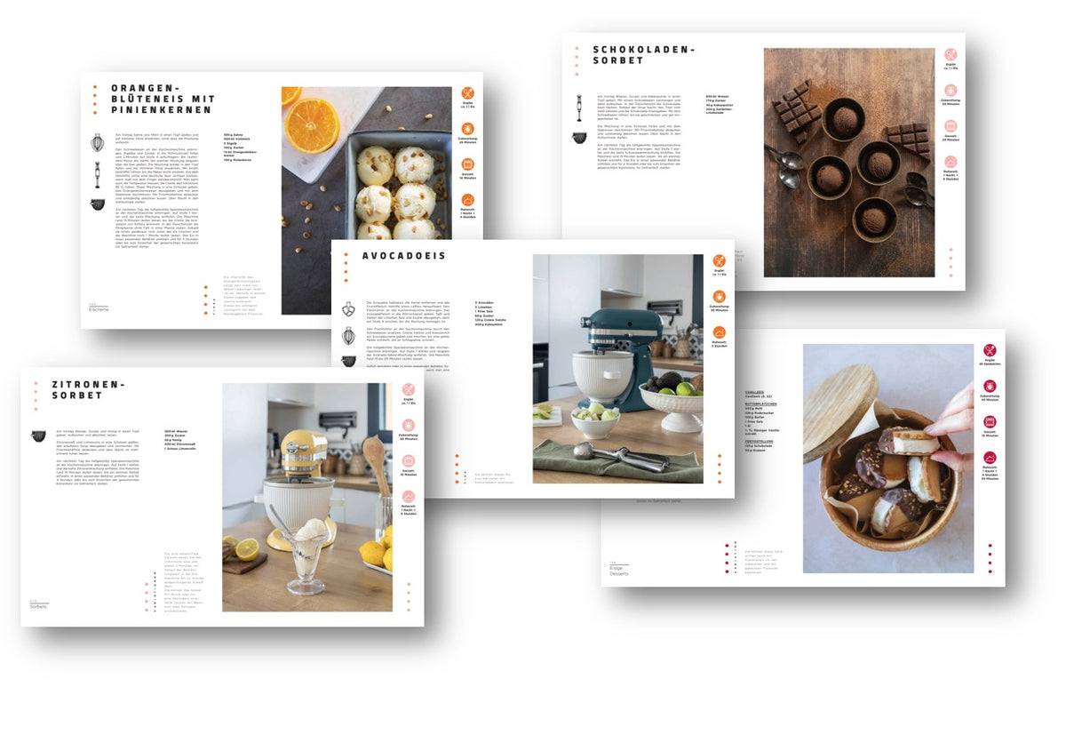KitchenAid Rezeptbuch Eis & Sorbet – Blick ins Buch mit Rezeptseiten