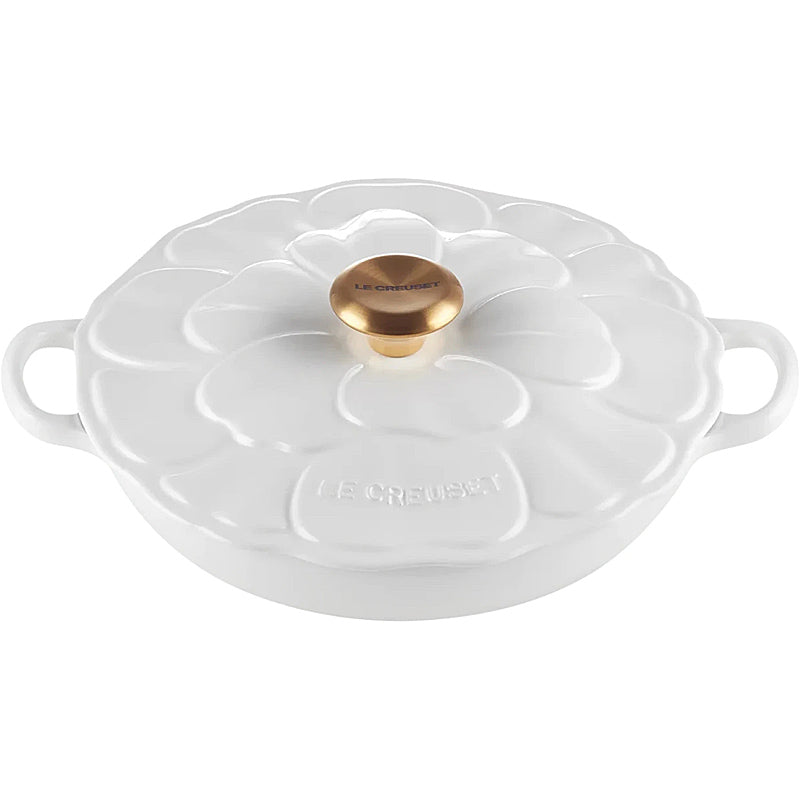 Le Creuset Gourmet-Profitopf Blume 26 cm White mit goldfarbenem Deckelknopf