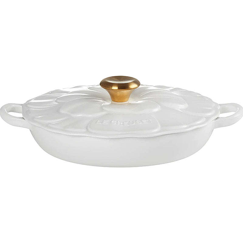 Le Creuset Gourmet-Profitopf Blume 26 cm White mit goldfarbenem Deckelknopf