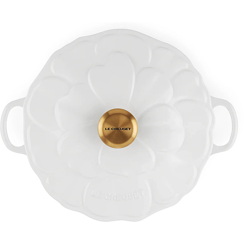 Le Creuset Gourmet-Profitopf Blume 26 cm White mit goldfarbenem Deckelknopf