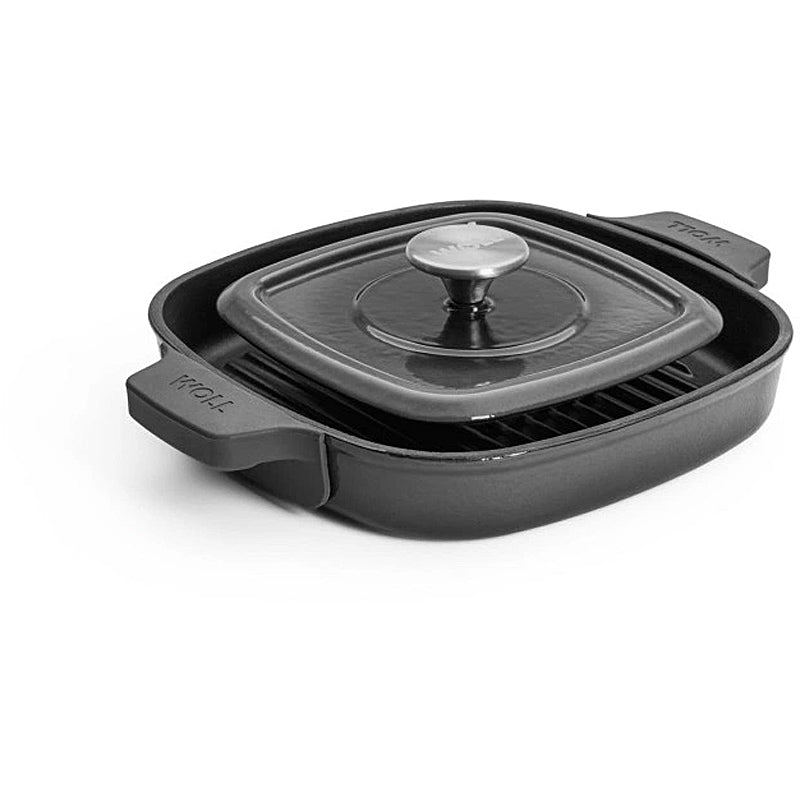 Woll Steak Pan 28x28cm Cast Iron Silicone Handle Protector with Steak Press 628-2CI-030 Carbon Grey
