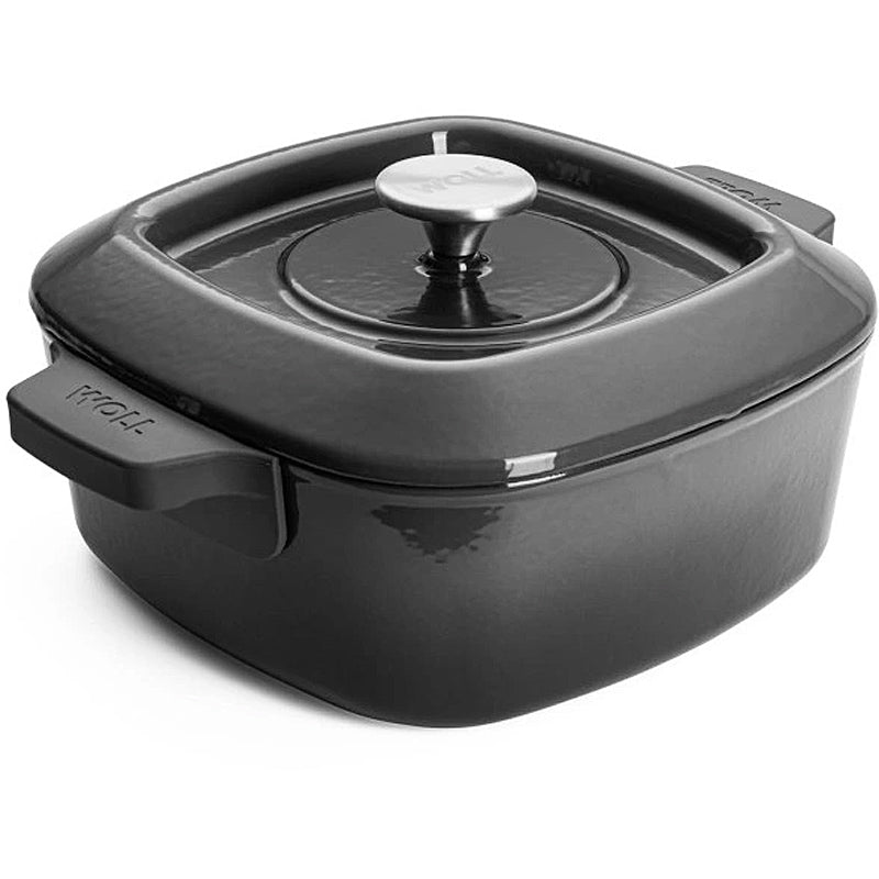 WOLL Gusskasserolle, viereckig mit Deckel, Silikongriffen - 24x24 cm 1024CI-030 Carbon Grey