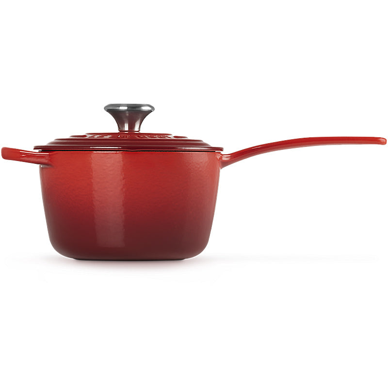 Le Creuset Stielkasserolle Signature rund mit Deckel 16cm Kirschrot
