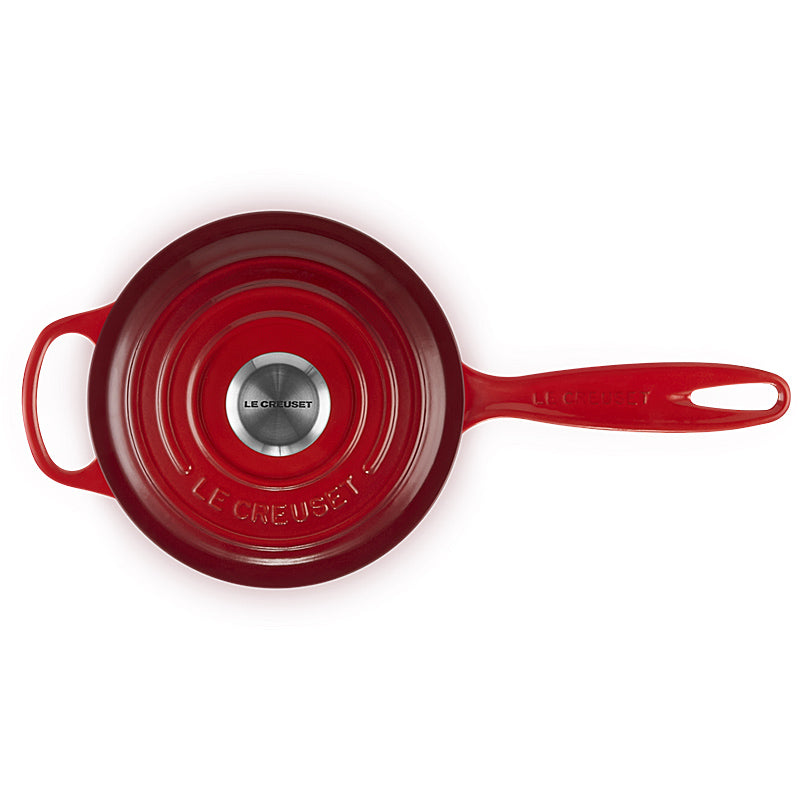 Le Creuset Stielkasserolle Signature rund mit Deckel 16cm Kirschrot