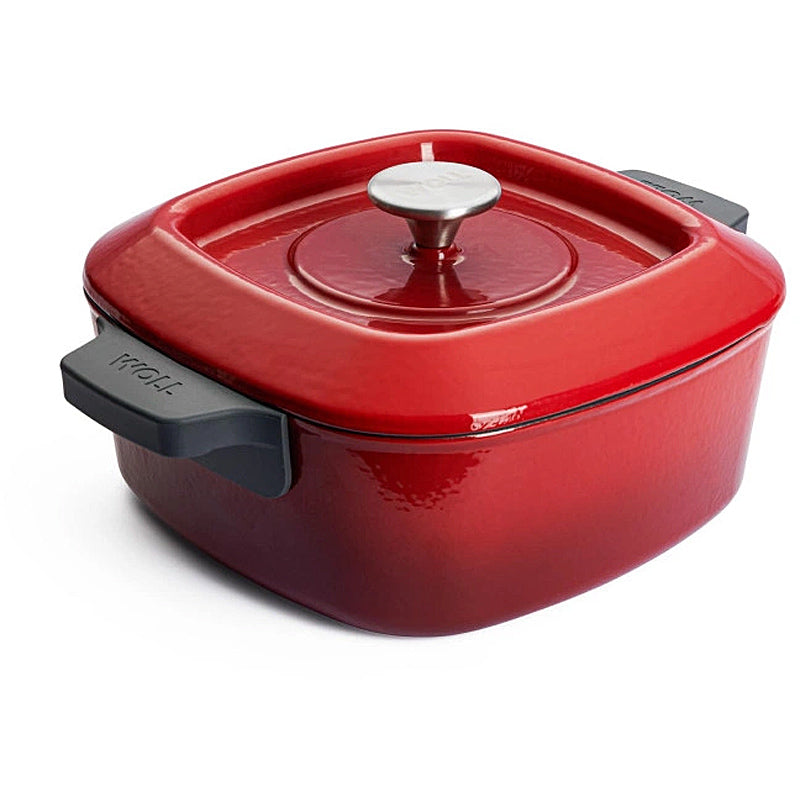 WOLL Gusskasserolle, viereckig mit Deckel, Silikongriffen - 24x24 cm 1024CI-010 Chili Red