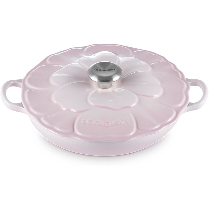 Le Creuset Gourmet Professional Pot Flower 26 cm Shell Pink with stainless steel lid knob 