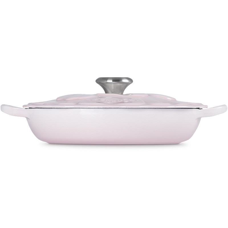 Le Creuset Gourmet Professional Pot Flower 26 cm Shell Pink with stainless steel lid knob 