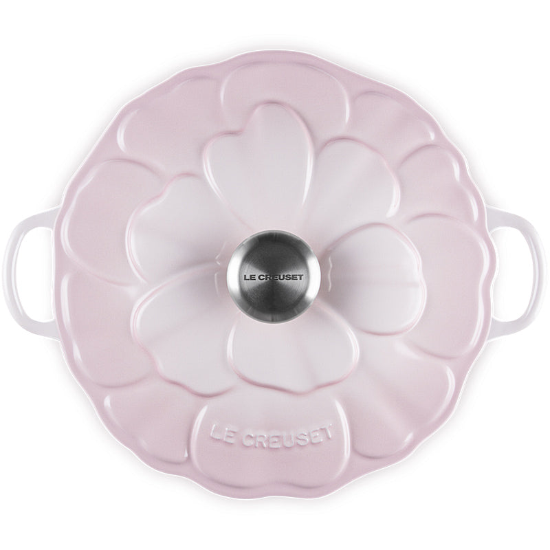 Le Creuset Gourmet Professional Pot Flower 26 cm Shell Pink with stainless steel lid knob 