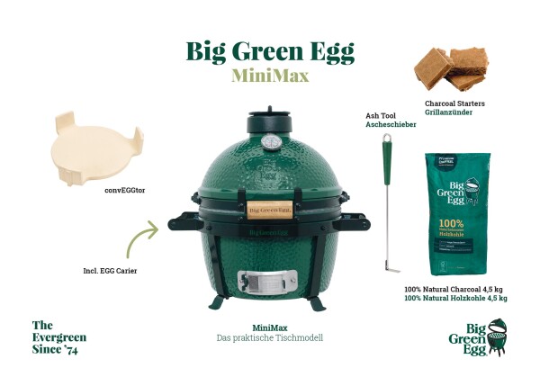 Big Green Egg MiniMax EGG Starter Paket (5-teilig) Kamado Holzkohlegrill Tischger&auml;t Modell 2024