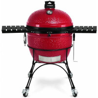 Kamado Joe Big Joe Keramikgrill 24 Zoll mit gusseisernem Rollwagen und Feststellmechanismus