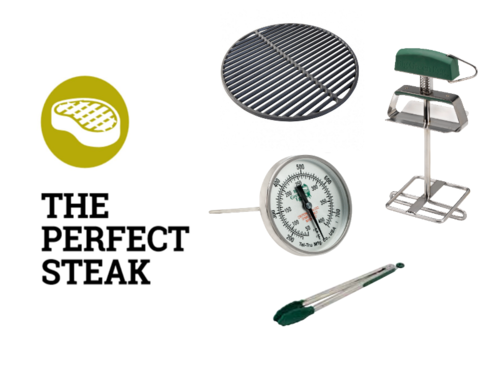 Big Green Egg The Perfect Steak Paket Mini: Gusseisenrost/Rostheber/Thermometer/Zange mit Silikon