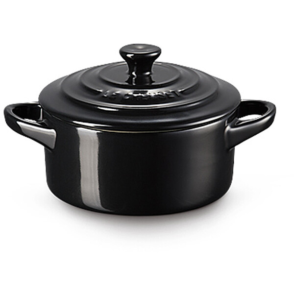 Le Creuset MINI COCOTTE SCHWARZ GL&Auml;NZEND