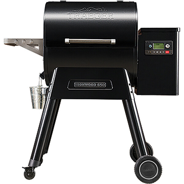 Traeger IRONWOOD 650 - SCHWARZ Pellet Grill incl. Abdeckhaube und  klappbarer Frontablage im SET