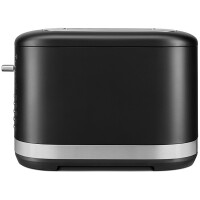 KitchenAid 5KMT2109EBM 2-Scheiben Toaster Farbe: Matt Schwarz - Der Toaster in Schwarz, abgebildet auf einer modernen K&uuml;chenarbeitsplatte.