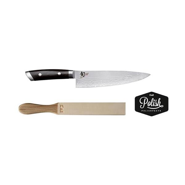 KAI Shun Kaji Set KDM-W15  aus Kochmesser 8.0&quot; und Lederstreichriemen mit Poliercreme