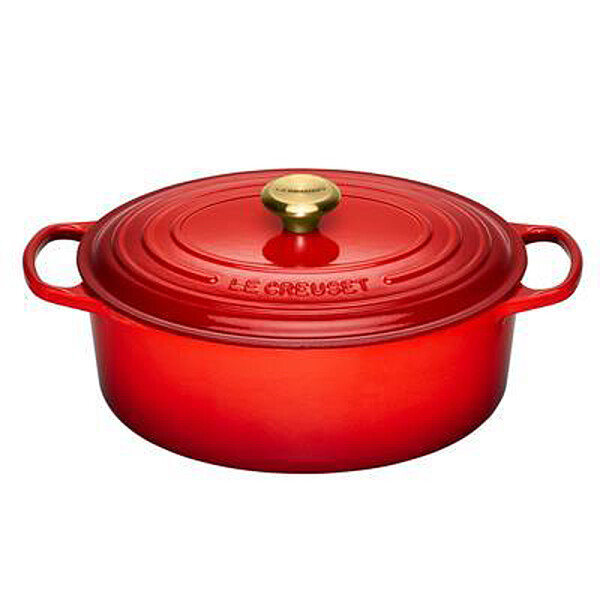 Le Creuset BR&Auml;TER Oval Signature 31cm Kirschrot goldener Deckelknauf