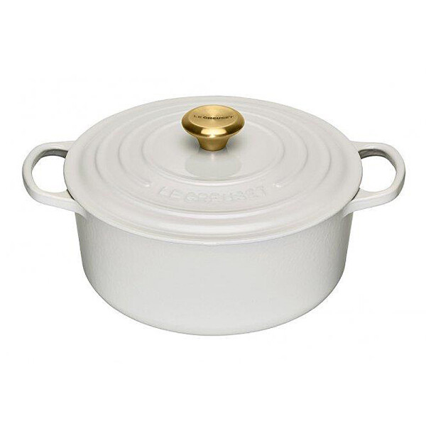 Le Creuset BR&Auml;TER RUND Signature 28cm Wei&szlig; goldener Deckelknauf