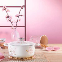 Le Creuset Br&auml;ter rund Signature 20 cm, 
Wei&szlig; mit Sakura-Dekor